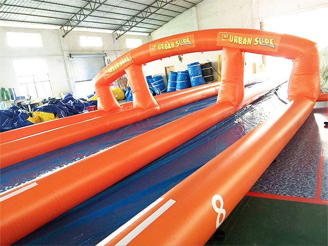 Orange Inflatable Double Lane Slip Slide , Inflatable Slide The Big City  BY-STC-016